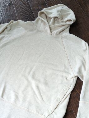 AERIE I Cream Oatmeal Lightweight Oversized Side Snap City Hoodie Sweatshirt, S